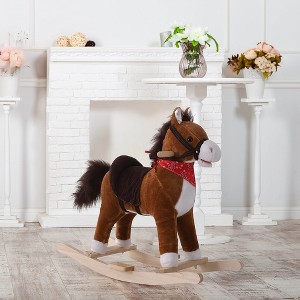 Whisen Kids’ Plush Rocking Horse with Red Scarf, Galloping Sound, Saddle and Footrest, Rocker Horse Chair Toy Gift for 36+ Months - Brown - 1 of 4