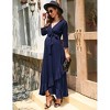 Coolmee Women's Maternity Dress V neck 3/4 Sleeve Ruffle Long Dress High Waist A Line Maxi Dress with Belts - 2 of 4