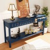 ACEPANO 60 in. W Modern Entryway Console Table with 3 Drawers & Solid Cedar Legs for Living Room, Entryway & Hallway-Navy Blue - 2 of 4
