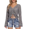 Womens Boho Sheer Crop Tops Drawstring Knitted,Off Shoulder Sheer Crop Tops - 3 of 4