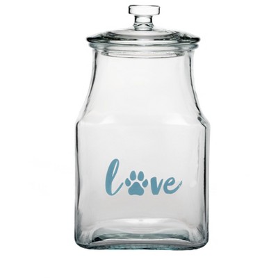 Amici Pet Love Glass Canister Square Jar, Dog and Cat Food Storage Container, Food Safe, Airtight Lid with Handle and Plastic Gasket, 52 oz.