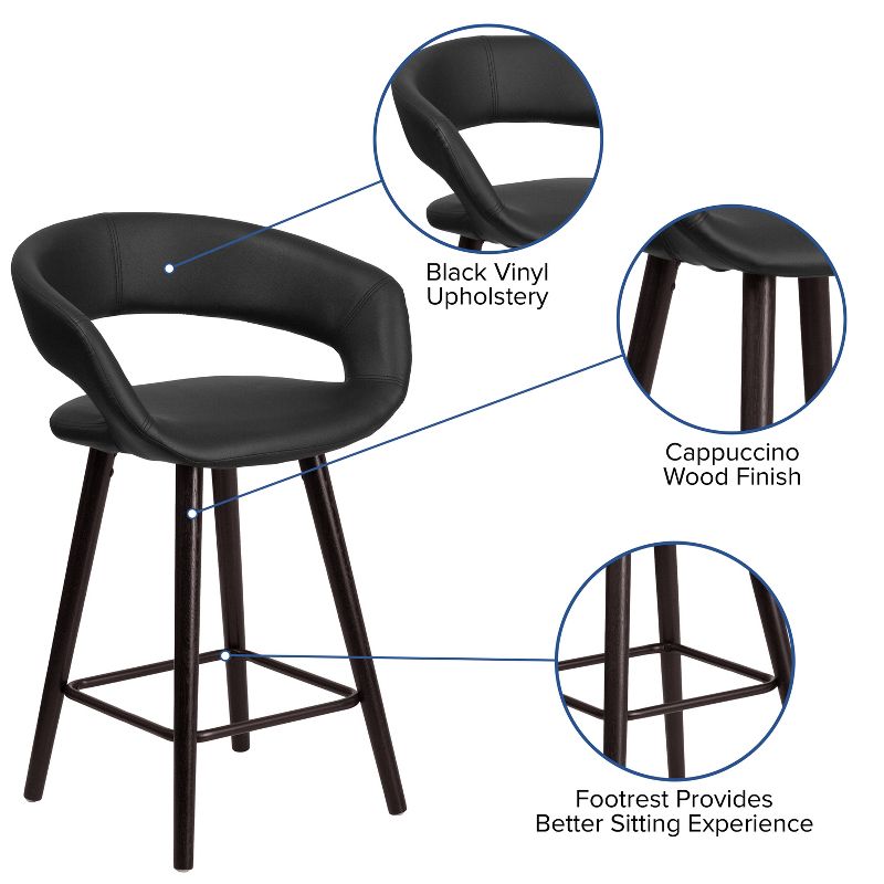 Flash Furniture Brynn Series 24'' High Contemporary Vinyl Rounded Back Counter Height Stool with Cappuccino Wood Frame, 3 of 11