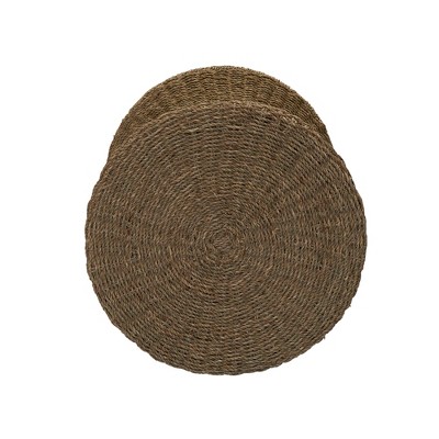 Handwoven Natural Seagrass Hourglass Wicker Stool, 18" Round