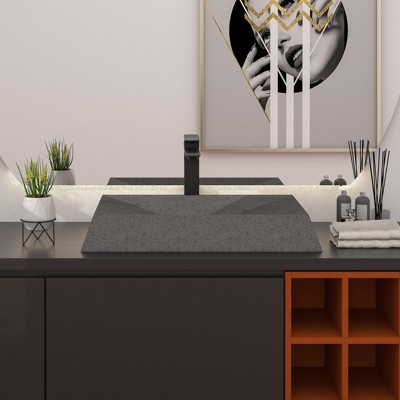 Mottled Bluish Gray Concrete Rectangular Above-Counter Vessel Sink
