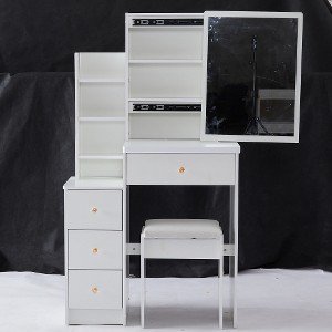 Ridstar 29.2 in. W Small Space Left Bedside Cabinet Vanity Table with Cushioned Stool For Small Space-White - 1 of 4