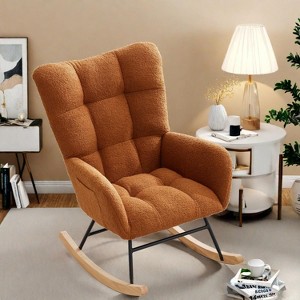 Living Room Chair, Teddy Upholstered Rocking Chair, Armrest and Side Pockets, Modern Comfy Accent Armchair Reading Chair for Bedroom, Living Room - 1 of 4