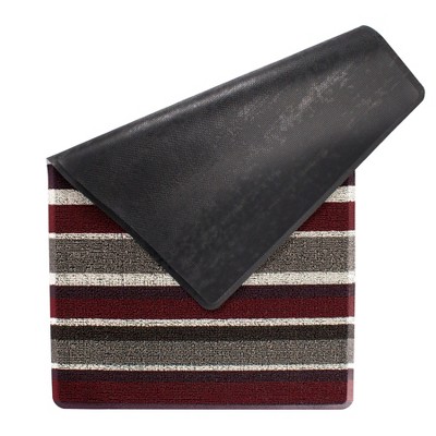 Red and Gray Striped Tufted Outdoor Door Mat, 29" x 18"