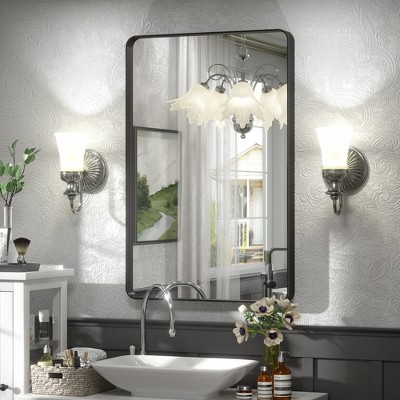 Apmir Rectangular Aluminum Alloy Framed and Tempered Glass Wall Bathroom Vanity Mirror in Matte Black/ Gold/ Silver/ Brown