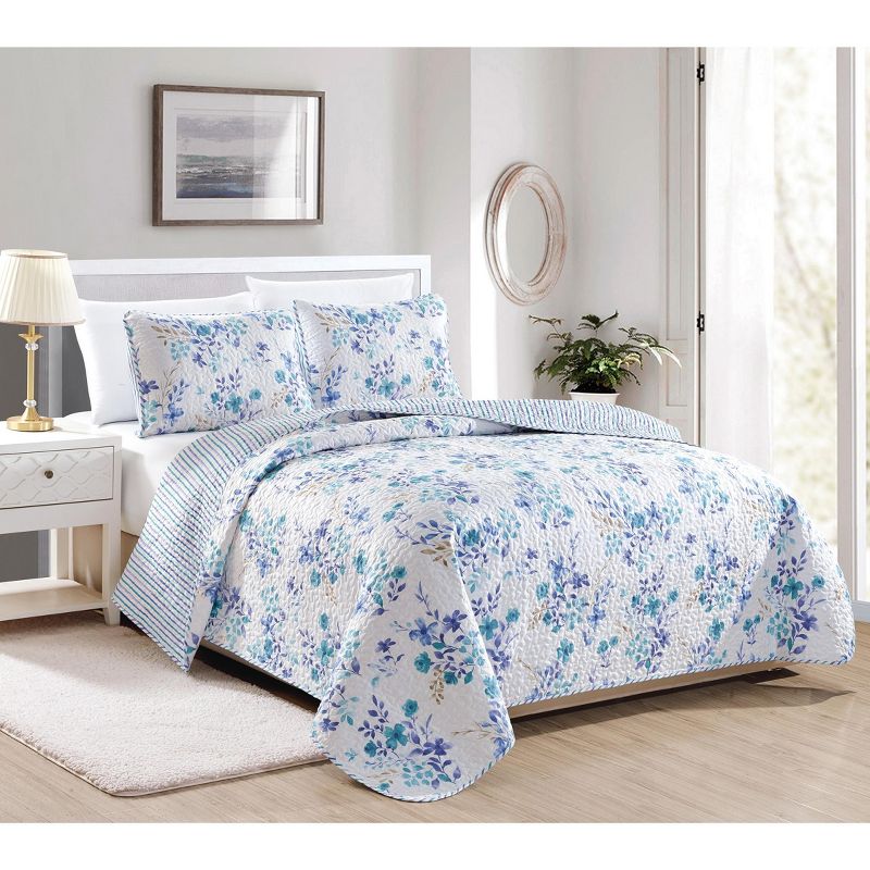 Great Bay Home Floral Reversible Quilt Set With Shams, 4 of 6