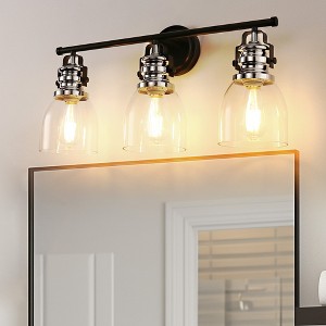 YANSUN 24 in. 3-Light Black and Nickel Vanity Light with Clear Glass Bell Shades for Bathroom and Powder Room - 1 of 1