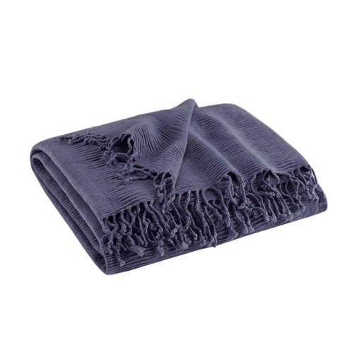 50x60 Reeve Ruched Throw Blanket Navy - Ink+Ivy