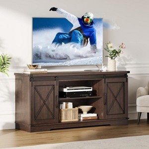 Farmhouse TV Stand and Entertainment Center for TV Up to 65 Inches w/Sliding Barn Doors and Adjustable Shelf, TV Media Storage Console Table - 1 of 4