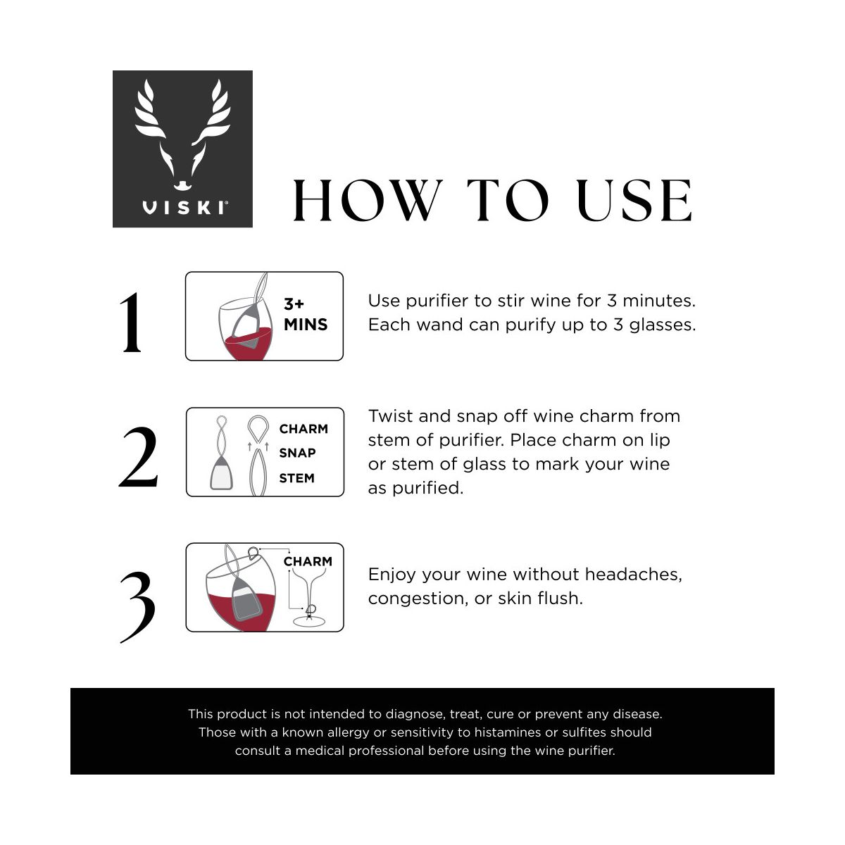 Viski Alchemi Wine Purifiers, Removes Sulfites & Histamines, Preserves Flavor, Color & Aroma, BPA-Free Compact & Portable, Home Bar, Set of 3, Silver - thumbnail 3
