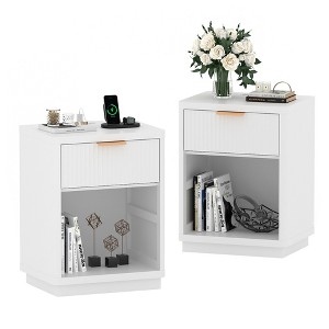 Fluted Farmhouse Night Stand, Fluted Nightstand with Charging Station, FlutedNightstand Bedroom with Drawers, Modern Mid Century Bedside Table - 1 of 4