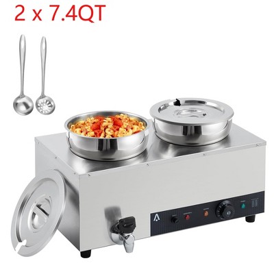 2x7.4QT Food Warmer 1200W Bain Marie Buffet Pot Soup Warmer With Adjustable Temp & Auto Shut Off & Dry Burning Indicator
