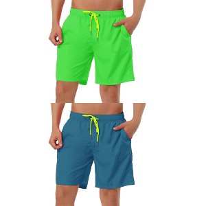 Lars Amadeus Men's Solid Color Drawstring Lightweight Swimwear Beach Board Shorts 2 Packs - 1 of 4