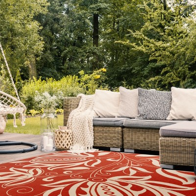 Terracotta & Natural 79" Square Synthetic Easy-Care Area Rug