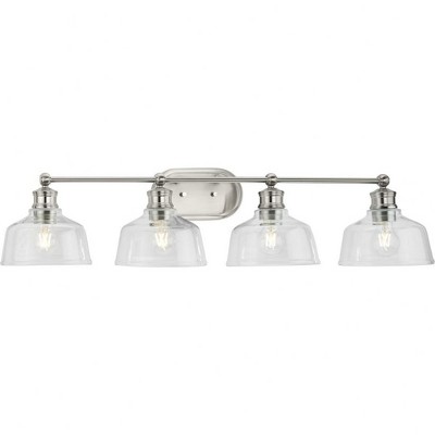 Progress Lighting Singleton 4-Light Vanity Fixture, Brushed Nickel, Clear Glass Shades