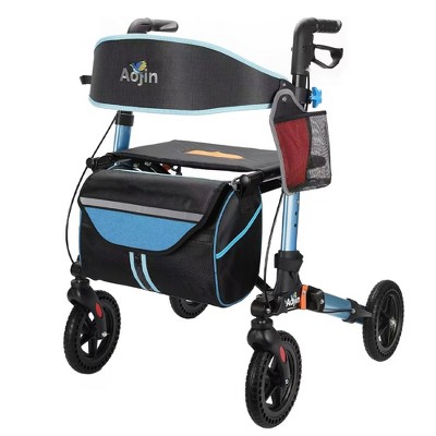 JUJABU Lightweight Foldable Rollator Walker with Seat, 8" All-Terrain Rubber Wheels, Backrest, Handles, Aluminum Frame for Seniors & Adults