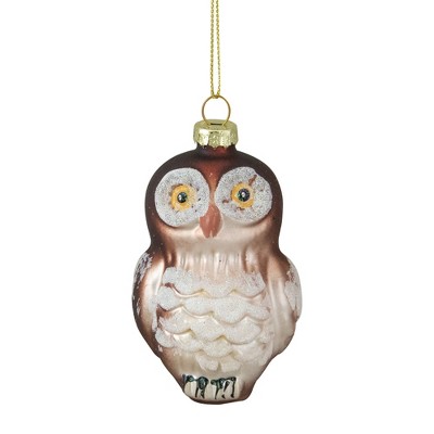 Northlight 3.75" Brown and White Glass Owl Christmas Ornament