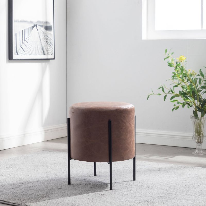16" Modern Round Ottoman with Metal Base - WOVENBYRD, 5 of 19