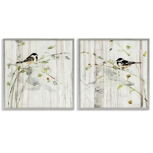Stupell Industries Perched Birds Country Botanicals 2pc Framed Giclee Art Set, Gray, 24" x 24" - 1 of 4