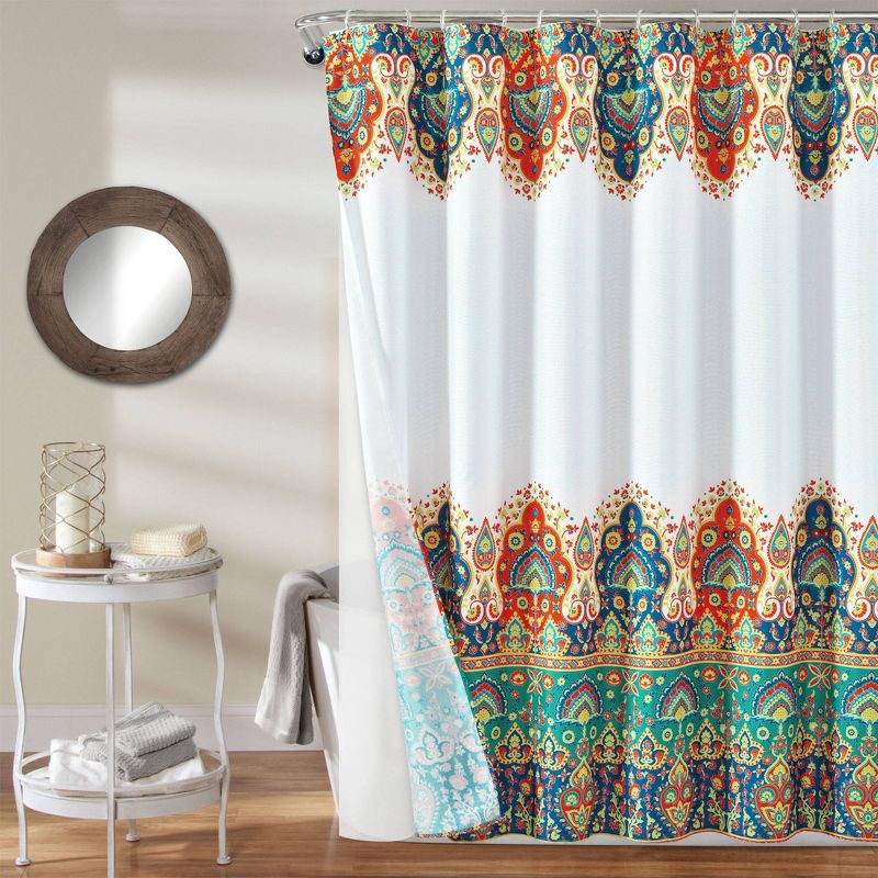 14pc Bohemian Meadow Shower Curtain with Peva Lining and Rings Set - Lush Décor, 1 of 9