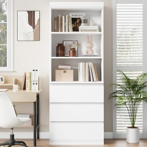69" Tall Storage Bookshelves and Bookcases with 3 Drawers, Floor Standing 3 Tier Shelf Display Storage Shelves for Home Office Bedroom Living Room - 1 of 4