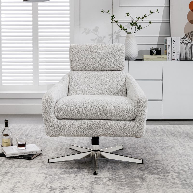 Baymax Adjustable Backrest Height Swivel Lounge Chair with Ottoman,Comfy Leisure Sofa Club Reading Chair-Maison Boucle, 3 of 11
