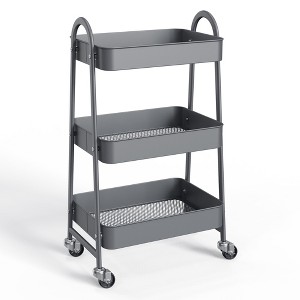 ChicFurnit Kitchen Carts and Islands 3 Tier Small Rolling Cart Universal Storage Mobile Utility Cart for Kitchen, Gray, 17.4"*31"*12" - 1 of 4