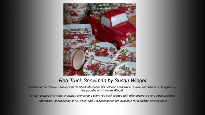 Set of 4 Red Truck Snowman Dining Dessert Plates - Certified International, 2 of 8, play video