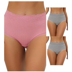 Allegra K Women's High Waist Tummy Control Comfortable Lace Trim Ribbed Briefs 3 Packs - 1 of 4
