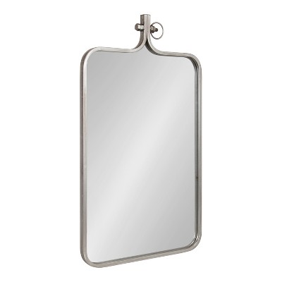 Distressed Silver Rectangular Wall Mirror with Ornamental Crown