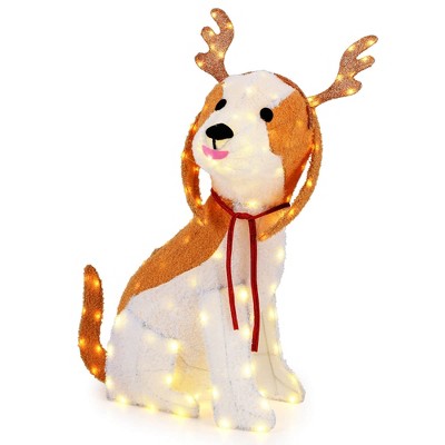 Tangkula 3.7 FT Outdoor Christmas Lighted Dog 3D Xmas Beagle Dog with Antler Furry Surface & 164 Warm White LED Lights Holiday Decoration