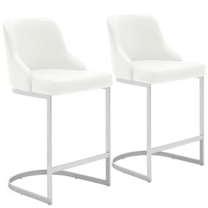 Bekrvio Bar Stools Set of 2, 26” Counter Height with Back - Upholstered PU Leather/Velvet  Steel U-Shaped Base for Kitchen Counter Island - 1 of 4