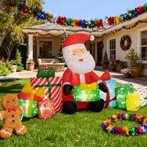 LOVSON Blow-Up Outdoor Display for Holiday,Inflatable Santa Claus and Gift Boxes,White LED Lights - 1 of 4