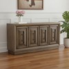 HomeRoots 78" Brown Solid Wood Carved Geometric Sideboard with Four Doors - 2 of 4
