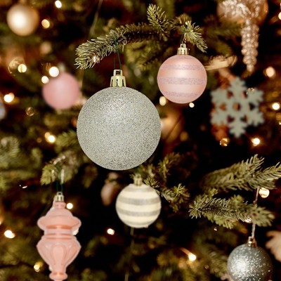 Assorted Gold and Rose Gold Plastic Christmas Ornament Set - 76 Pack