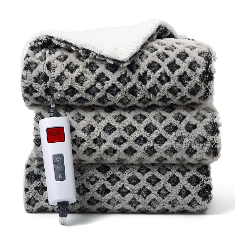 Heated Electric Blanket Throw, Flannel Heating Blankets, 5 Heat Settings and 4 Hours Auto Shut Off, Grey 50"x60", 1 of 6