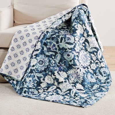 Laure Indigo Blue and White Cotton Quilted Throw