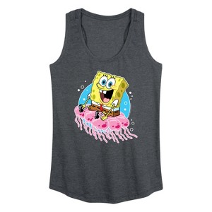 Women's - SpongeBob SquarePants - Spongebob And Jellyfish Graphic Racerback Tank - 1 of 4