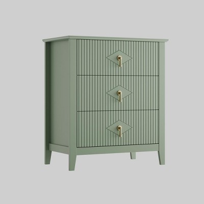 27.6" Fluted 3-Drawer Dresser - Engineered Wood Storage for Small Spaces w/ Anti-Tip Hardware, Multi-Room Use