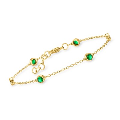 Pure Collection by Ross-Simons 0.50 ct. t.w. Bezel-Set Lab-Grown Emerald Station Bracelet in 18kt Gold Vermeil