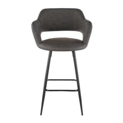 Set of 2 Gray Faux Leather Counter Stools with Black Metal Legs
