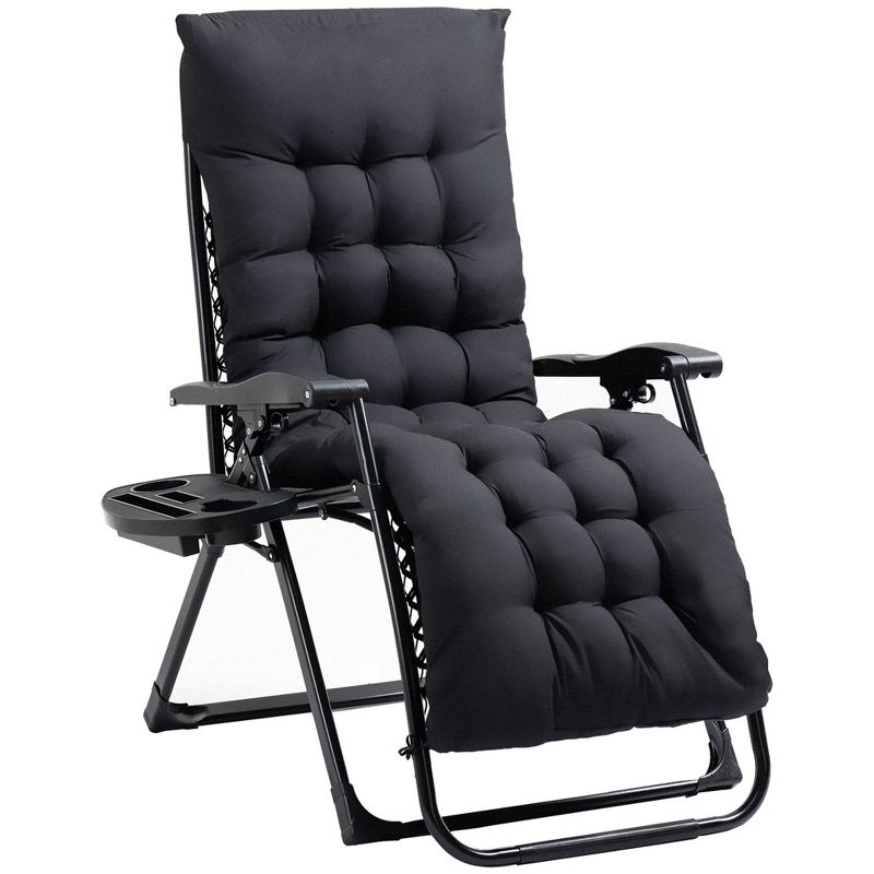 Outsunny Padded Zero Gravity Chair, Folding Recliner Chair, Patio Lounger with Cup Holder, Cushion for Outdoor, Patio, Deck, and Poolside, 4 of 7