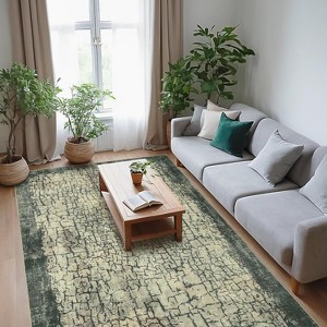 Acekool Abstract Area Rug, Washable Non-Slip Low Pile Carpet for Living Room Bedroom Kitchen, Soft Modern Distressed Accent Rug - 1 of 4