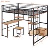 Full Size Loft Bed with Desk and Stool, Metal Loft Bed with Open-Style Wardrobe, Shelves and Cabinet, Black - 4 of 4