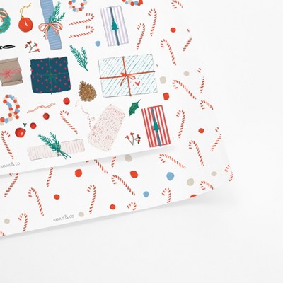Two-Sided "Merry Gifting" Heavyweight Christmas/Holiday Gift Wrap by Ramus & Co (Eight Sheets)