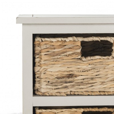 Vintage Grey Pine Wood Accent Cabinet with Wicker Baskets