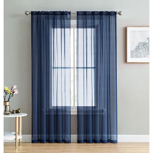 HLC.ME Sheer Voile Transparent Window Treatment Rod Pocket Curtain Panels - Set of 2 - 1 of 4